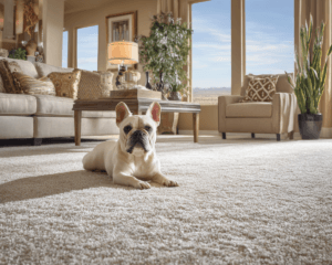 Dog resting on freshly cleaned carpet in Summerlin NV home living room